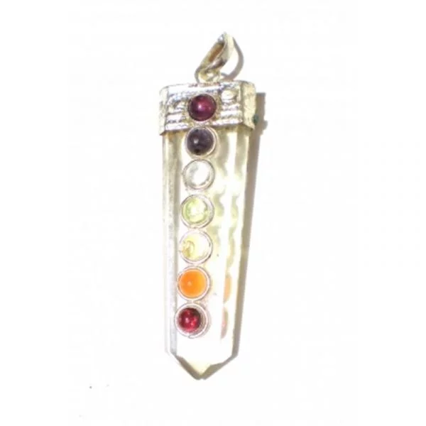 Chakra hanger bergkristal met 7 halfedelstenen -- 5 cm