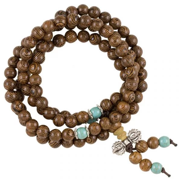 Mala hout elastisch met sierkralen en dorje -- 0.6 cm