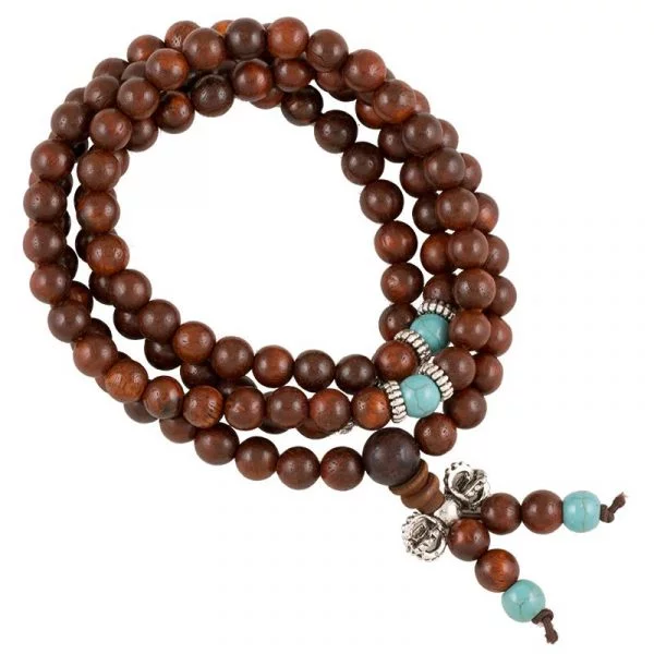 Mala hout elastisch met sierkralen en dorje -- 0.6 cm