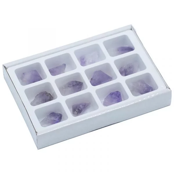 Amethist punten AA in showdoos 12 stuks -- 3-4 cm