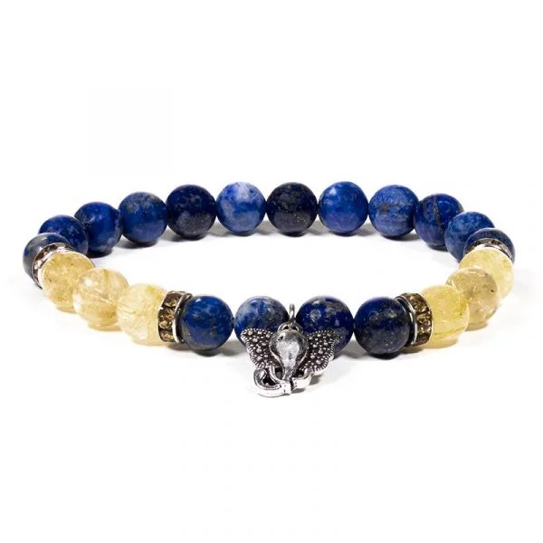 Armband lapis lazuli/rutielkwarts met ganesha -- 8mm