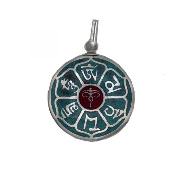 Boeddha ogen hanger turquoise met rood -- 3 cm