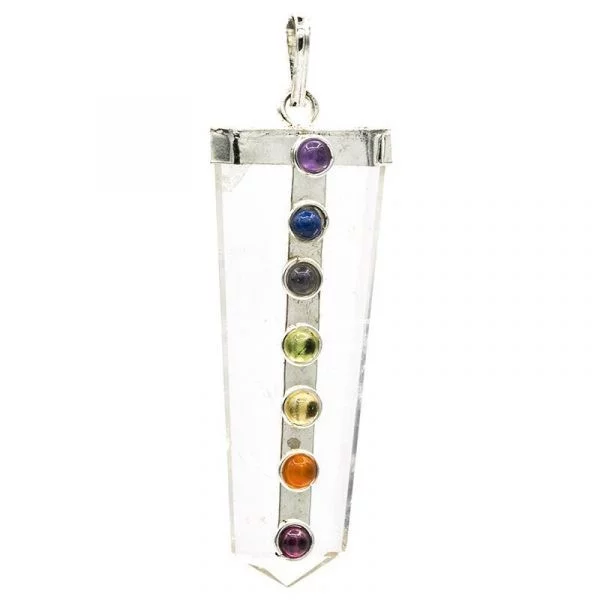 Chakra hanger bergkristal met 7 halfedelstenen -- 5 cm