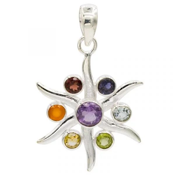 Chakra hanger stralende ster zilver -- 3.3 cm