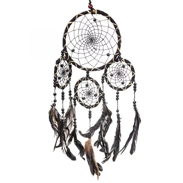 Dromenvanger zwart met veren M -- 15x40 cm