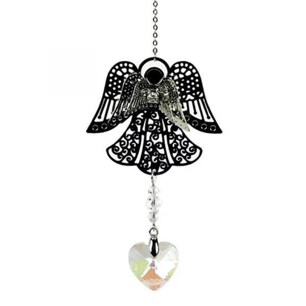 Engel met hartvormig regenboogkristal -- 28 cm