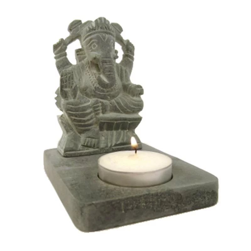 Ganesha-waxinelichthouder-grijs-zeepsteen-11-cm Ganesha waxinelichthouder grijs zeepsteen -- 11 cm