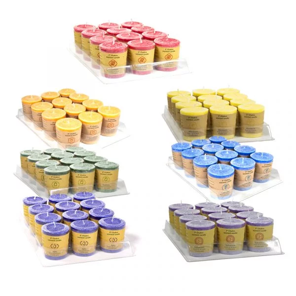 Geurkaarsjes votief chakra assortiment 12 x 7 -- 4.5x4 cm