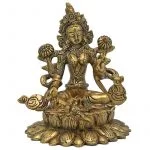 Groene Tara messing zittend op lotus -- 1500 g; 15.5 cm