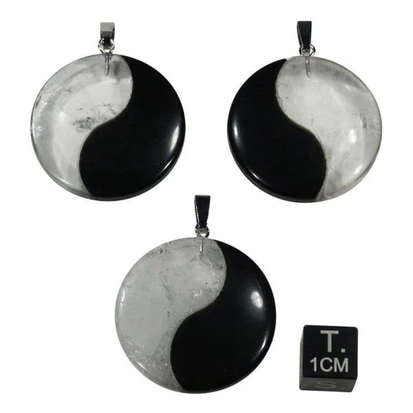 Hanger Yin Yang obsidiaan/bergkristal -- 3 cm