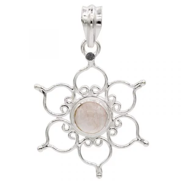 Hanger lotus 925 zilver met rozenkwarts -- 3 cm