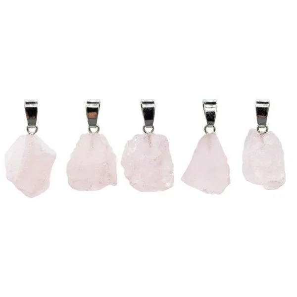 Hanger rozenkwarts ruw zilverkleur -- 2 cm