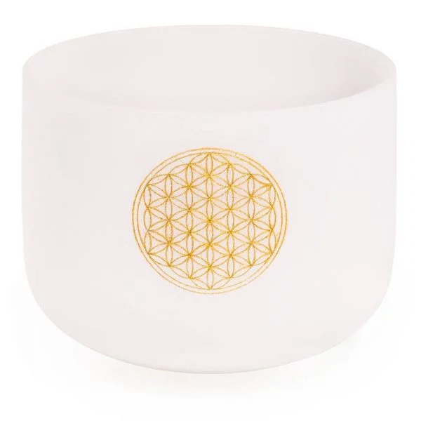 Kristallen klankschaal F-toon Bloem des Levens + tas