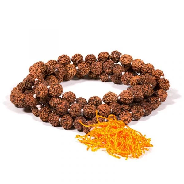 Mala Rudraksha 108 kralen met oranje kwast -- 0.8 cm