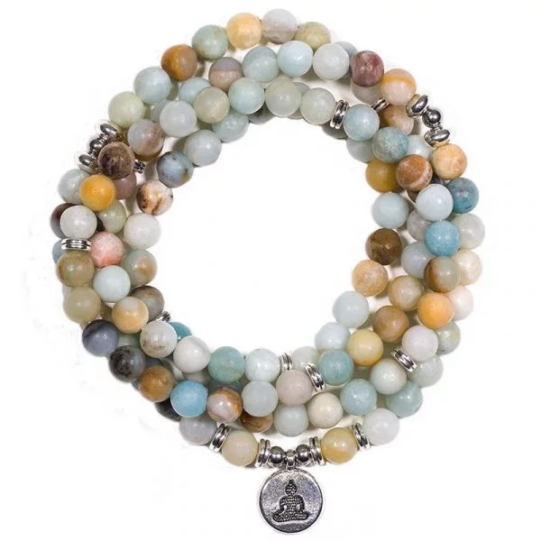 Mala amazoniet elastisch met boeddha -- 0.8 cm