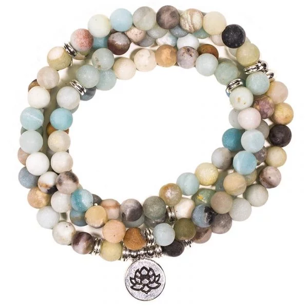 Mala amazoniet elastisch met lotus -- 0.8 cm