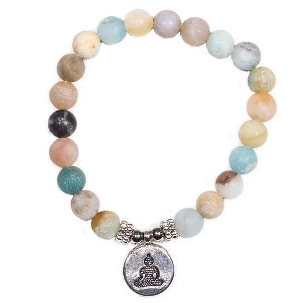 Mala/armband amazoniet elastisch met boeddha -- 0.8 cm