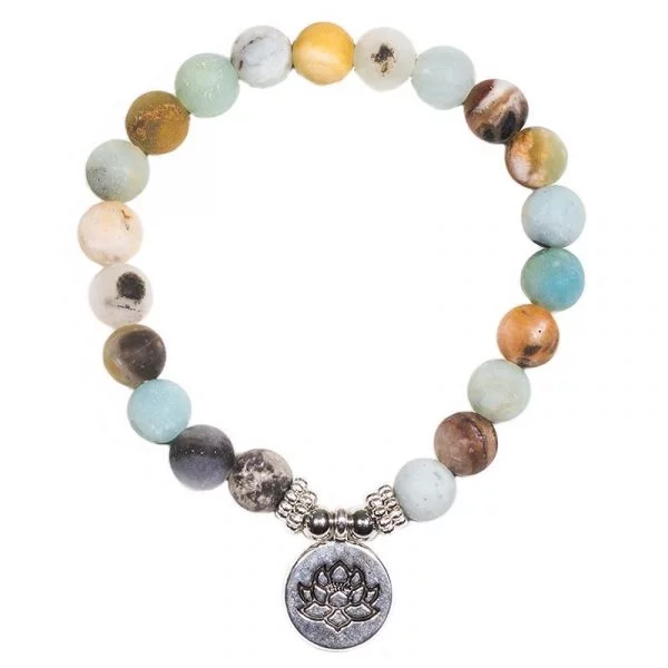 Mala/armband amazoniet elastisch met lotus -- 0.8 cm