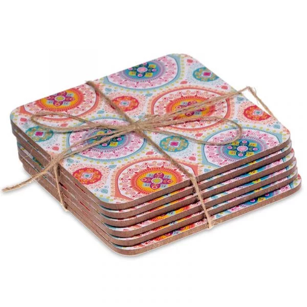 Mandala onderzetters blauw set van 6