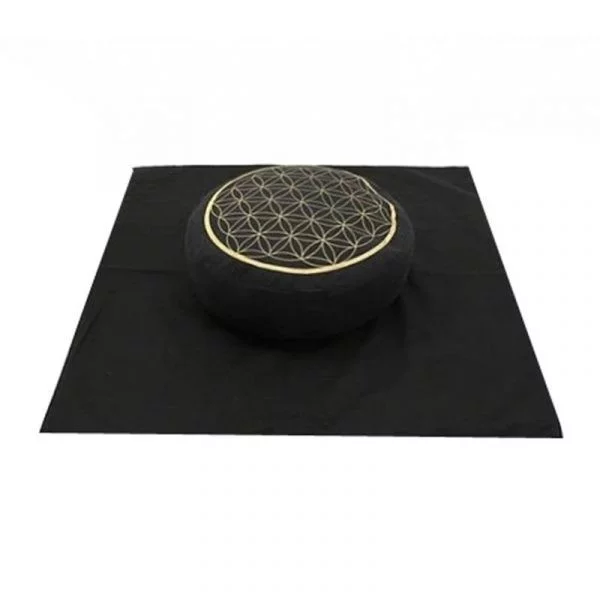 Meditatie SET zwart bloem des levens goud -- 65x65x5 c