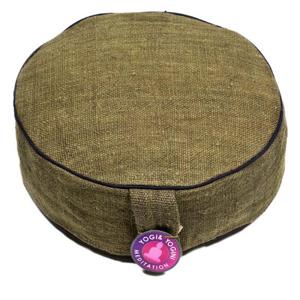 Meditatiekussen hennep groen met donkere randen -- 33x12 cm