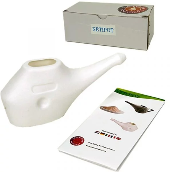 Neti Pot plastic + 25 gram zout -- 17.5x7 cm; 150 ml