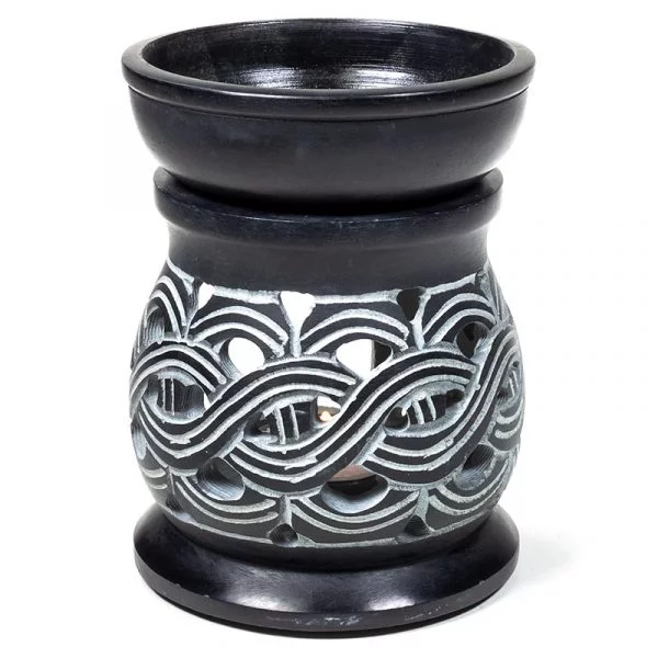 Olieverdamper Keltische Knoop zwart zeepsteen -- 12 cm