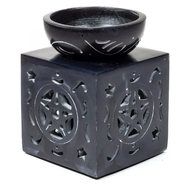 Olieverdamper Pentagram zwart zeepsteen -- 11x8 cm