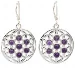 Oorbellen bloem des levens 925 zilver met amethist -- 2.2 cm