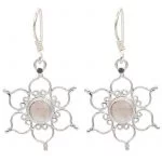 Oorbellen lotus 925 zilver met rozenkwarts -- 3 cm