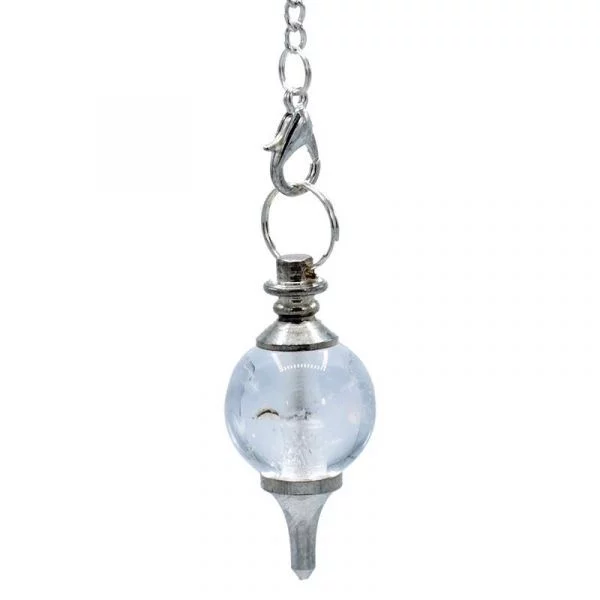 Pendel gepolijst bergkristal & metaal -- 12 g; 3.5x1.7 cm