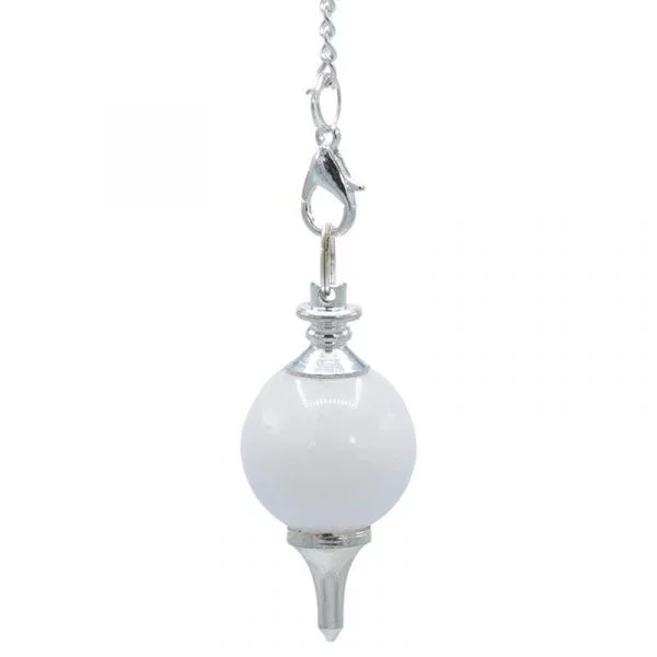 Pendel gepolijste witte agaat & metaal -- 12 g; 3.5x1.7 cm