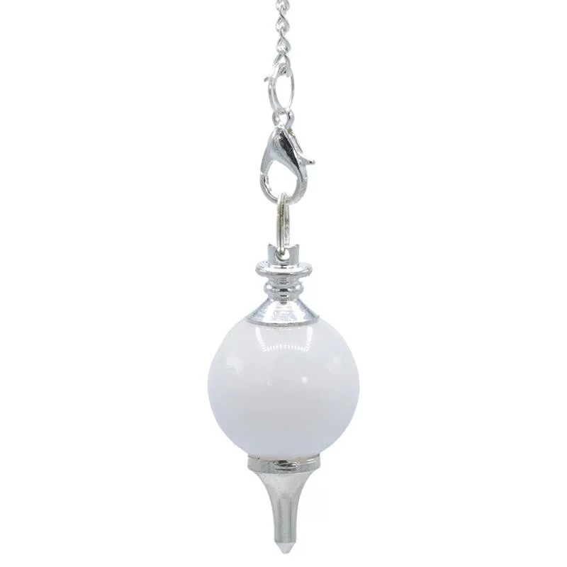 Pendel gepolijste witte agaat & metaal -- 12 g; 3.5x1.7 cm