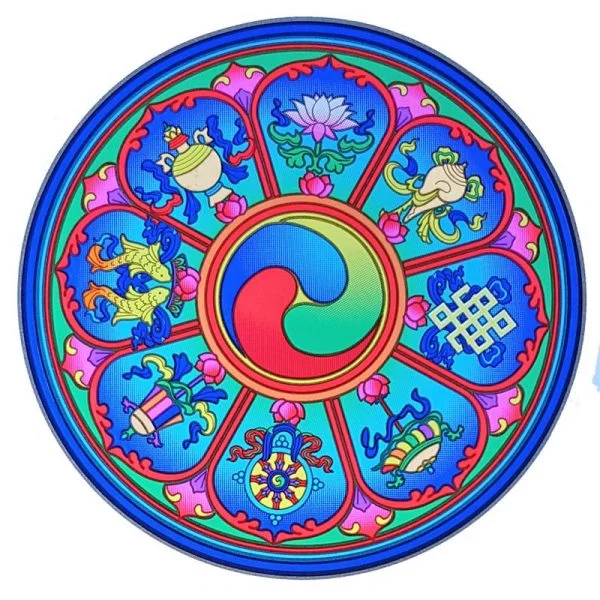 Raamsticker Tibetaanse Voorspoedbrengende Symbolen -- 14 cm