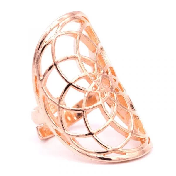 Ring seed of life messing roze goudkleur -- 3.5x3 cm