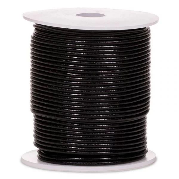 Rundleer koord zwart 50 meter -- 0.2 cm