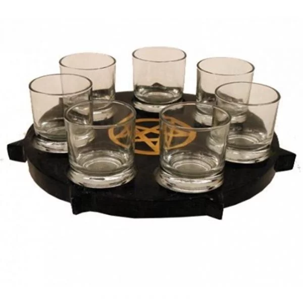 SET waxinelichthouder Pentakel 7 glaasjes -- 25 cm