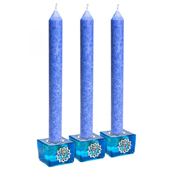 Set: Keelchakra kubus kaarshouders + kaarsen