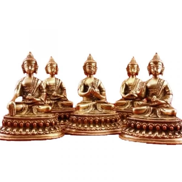 Set van 5 Dhyani Boeddha beeldjes messing -- 300 g; 10 cm
