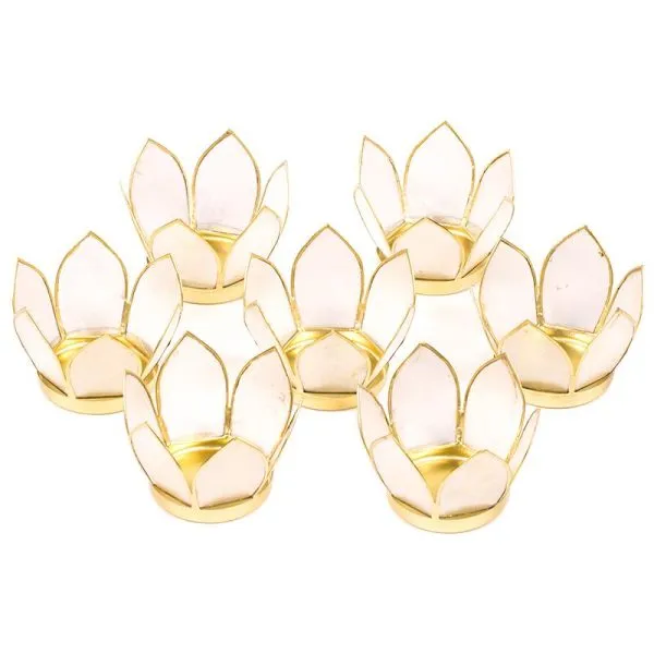 Set van 7: Lotus sfeerlicht klein naturel goudrand -- 8 cm