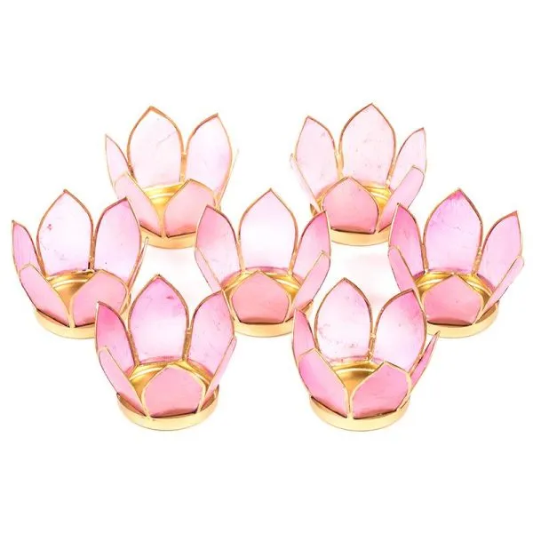 Set van 7: Lotus sfeerlicht klein roze goudrand -- 8 cm