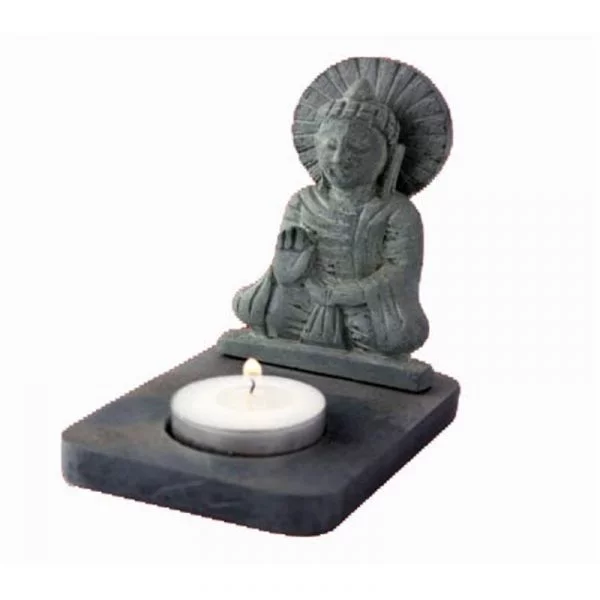 Sfeerlicht Boeddha waxinelichthouder zeepsteen -- 11 cm