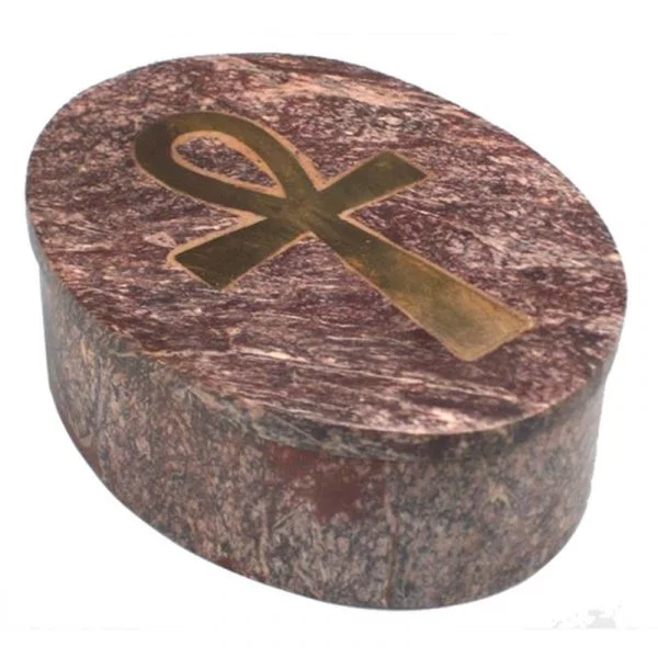 Sierdoosje Ankh zeepsteen ovaal -- 10.5x8x3.3 cm