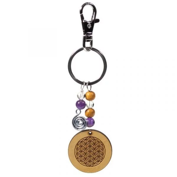 Sleutelhanger houten bloem des levens -- 13 cm