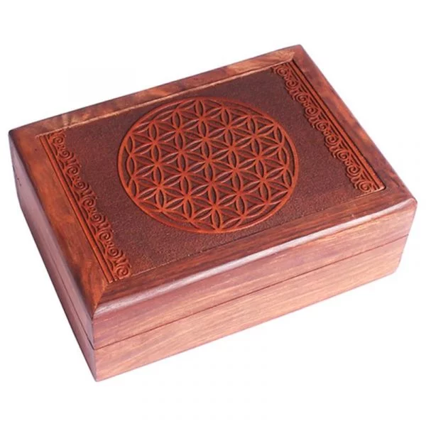 Tarotdoos bloem des levens gegraveerd -- 17.5x13x6.5 cm