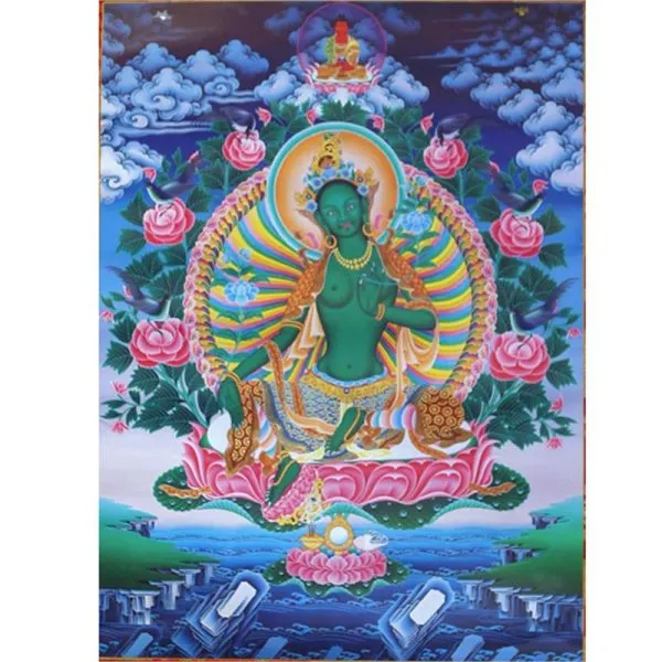 Thangka reproductie Groene Tara -- 100x60 cm
