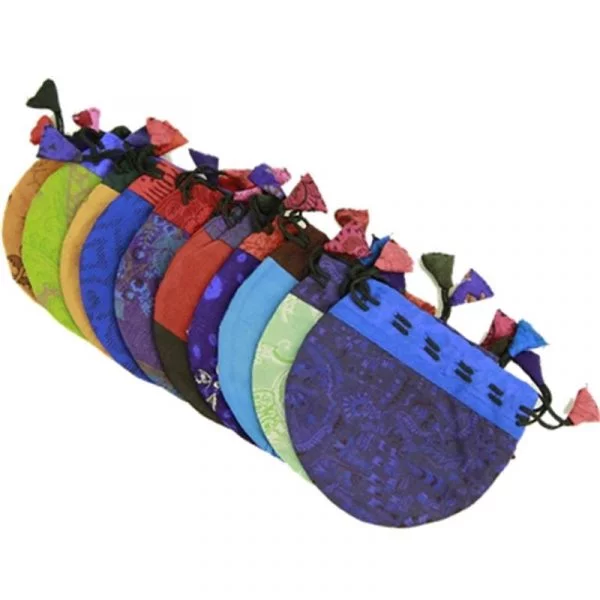 Vintage zijden tasje gemengde kleuren -- 10x11.5 cm