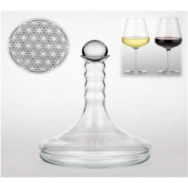 Vitaal wijnkaraf Rubellum met Bloem des Levens wit -- 1000 m