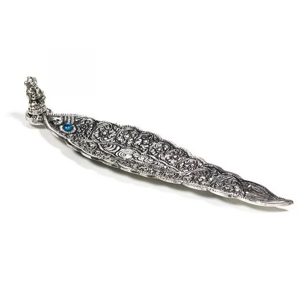 Wierookbrander Ganesha bladvorm zilver -- 22x5.5x4cm