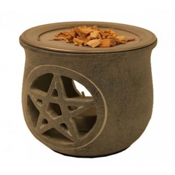 Wierookbrander Pentagram grijs + zeef -- 8.5x9 cm